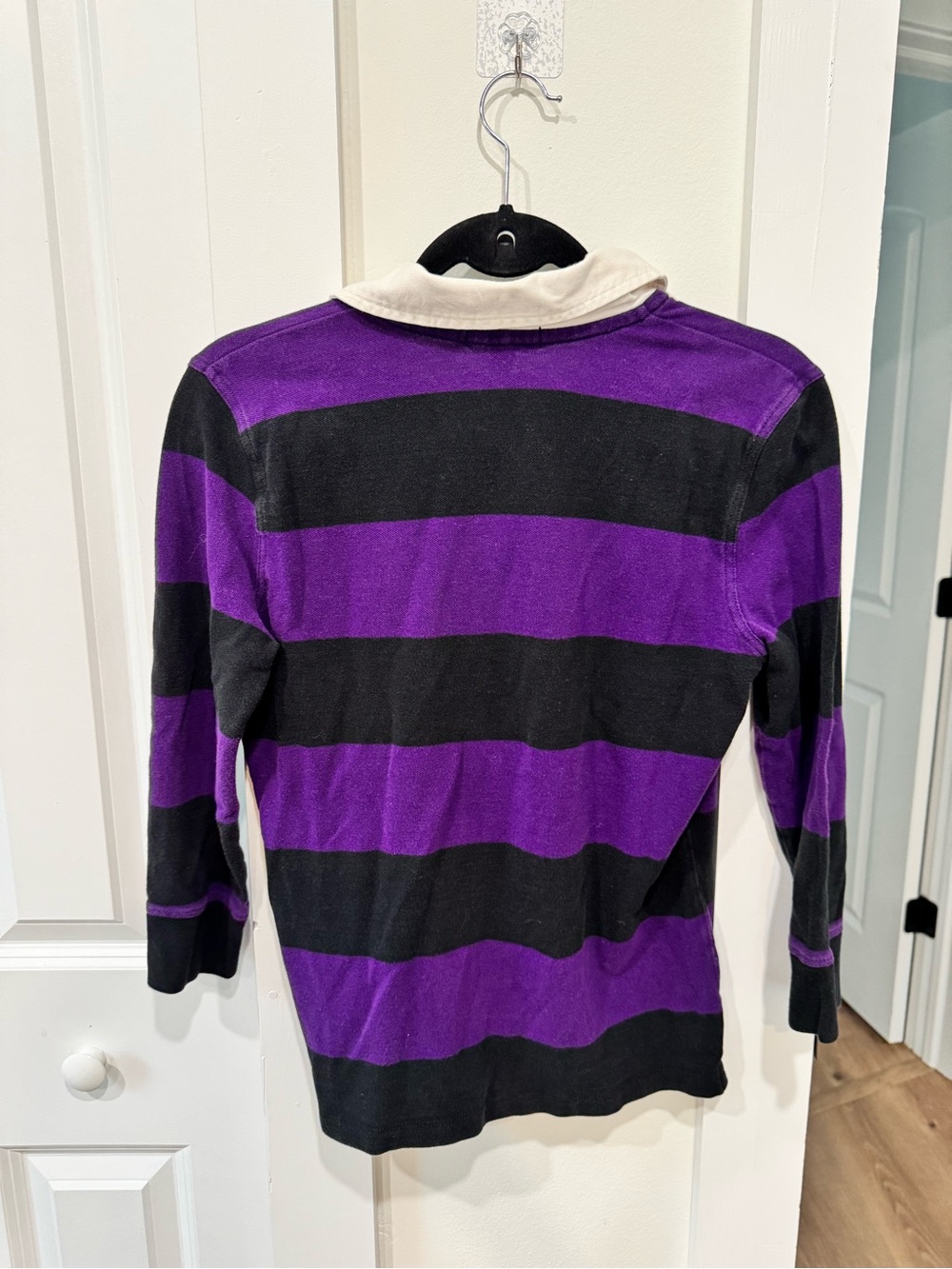 Ralph Lauren Purple & Black Striped V‑Neck Rugby Sweater with Cream Collar - Picture 5 of 5